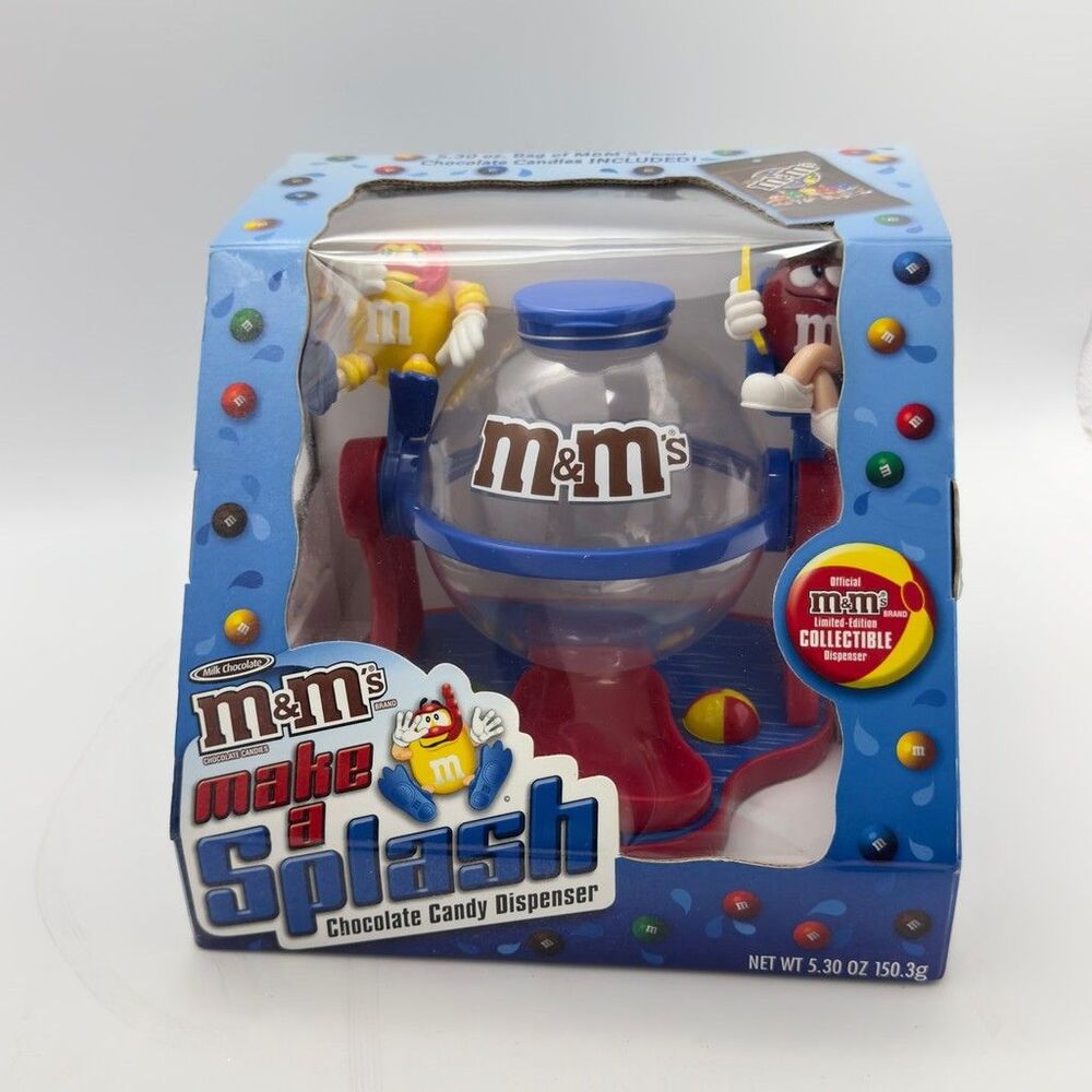 M&M's Make A Splash Chocolate Candy Dispenser In its original blue packaging